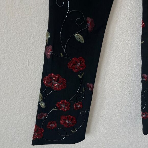Parasuco Sequin Beaded Embellished Floral Black Flare Jeans Size 24 Vintage Y2K - Picture 4 of 7